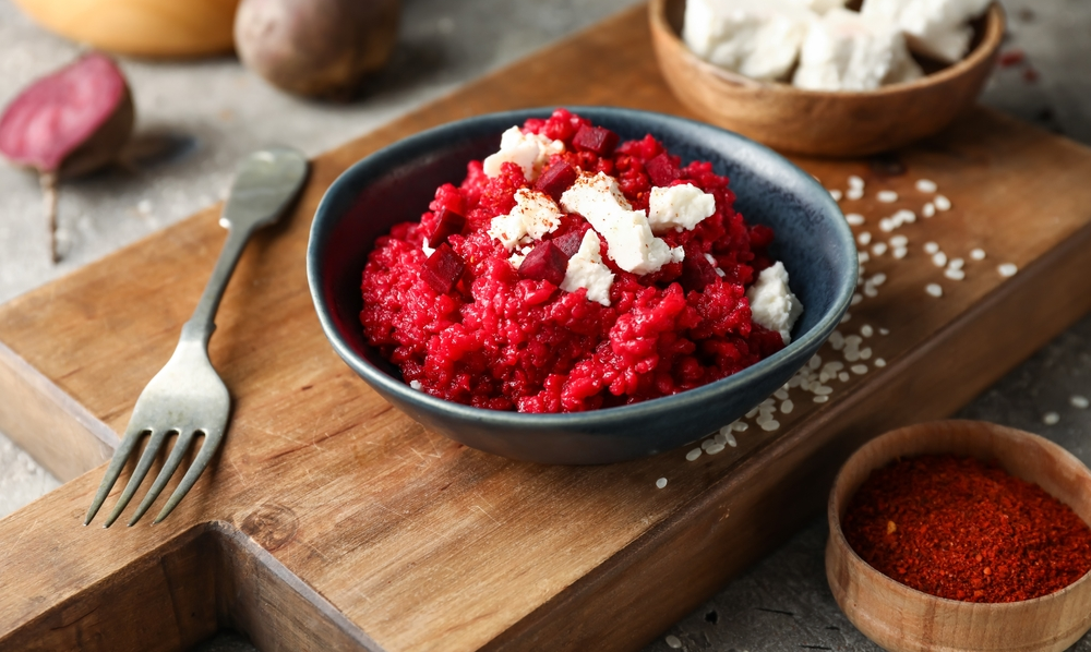 Risotto de remolacha y queso de cabra